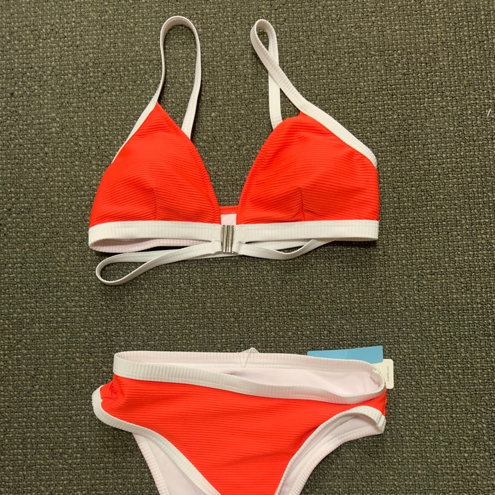 Strappy high waist orange bikini